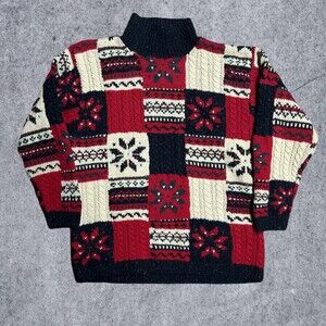 Jones New York Sweater Wool Pattern Women's XL Red